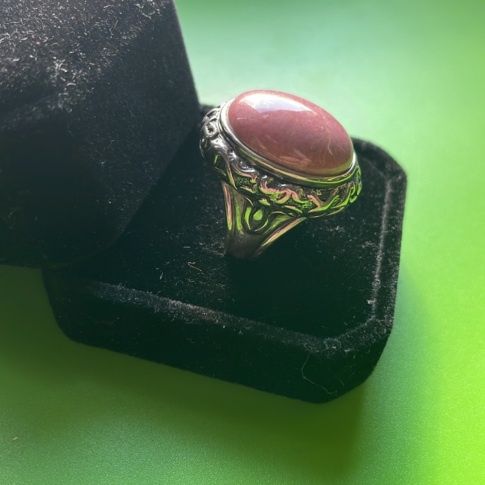 [Jean Lin] Sterling Silver and Pink Rhodonite Scroll-work Ring - Picture 2 of 9